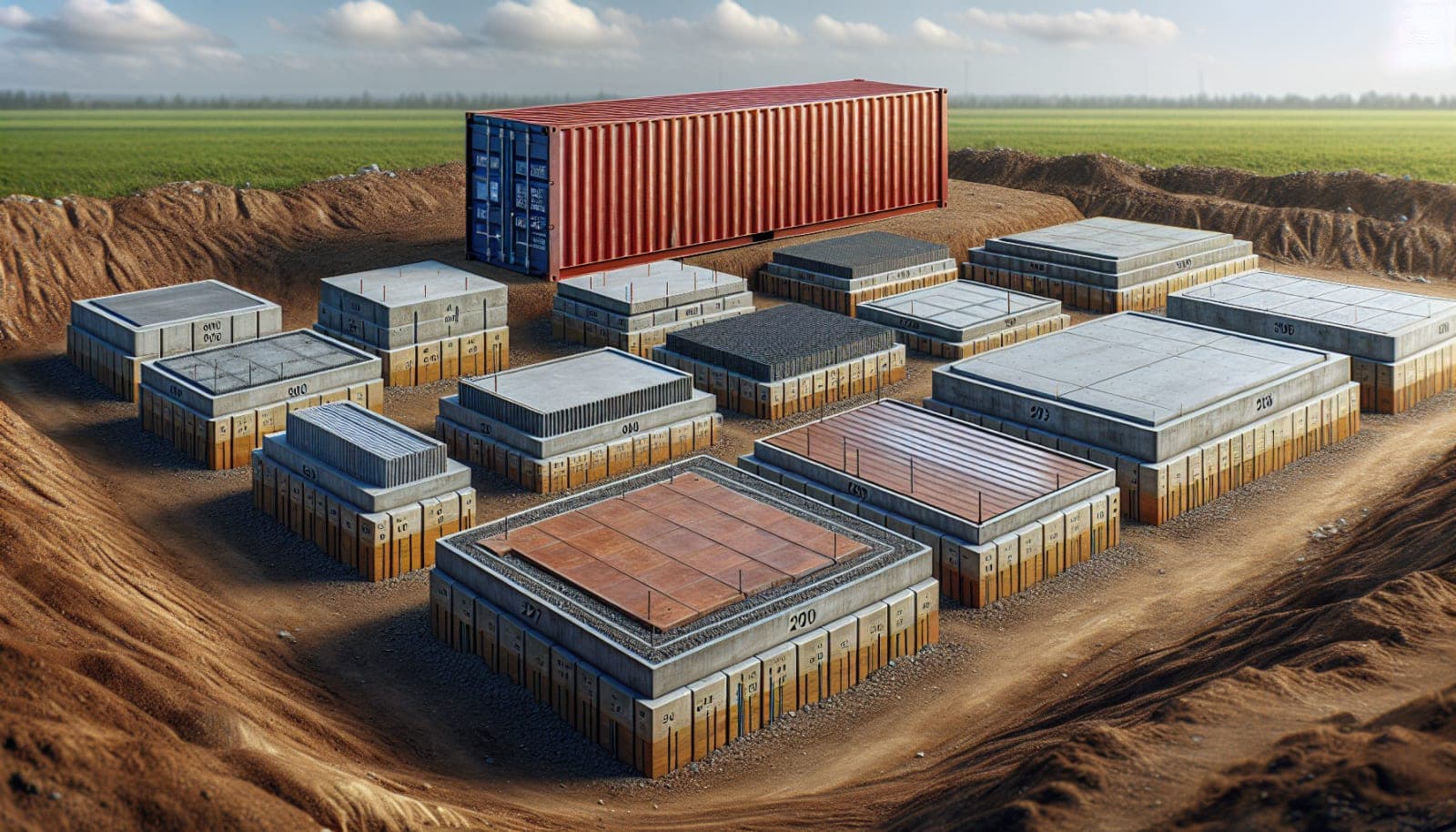 Fondations et supports pour container maritime